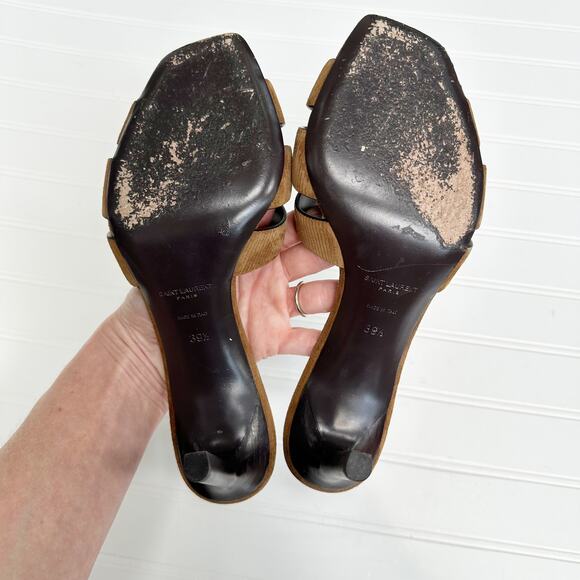 Saint Laurent Tribute 85 Mules Brown Corduroy Woven Heeled Sandals Size 39.5 - Picture 6 of 14